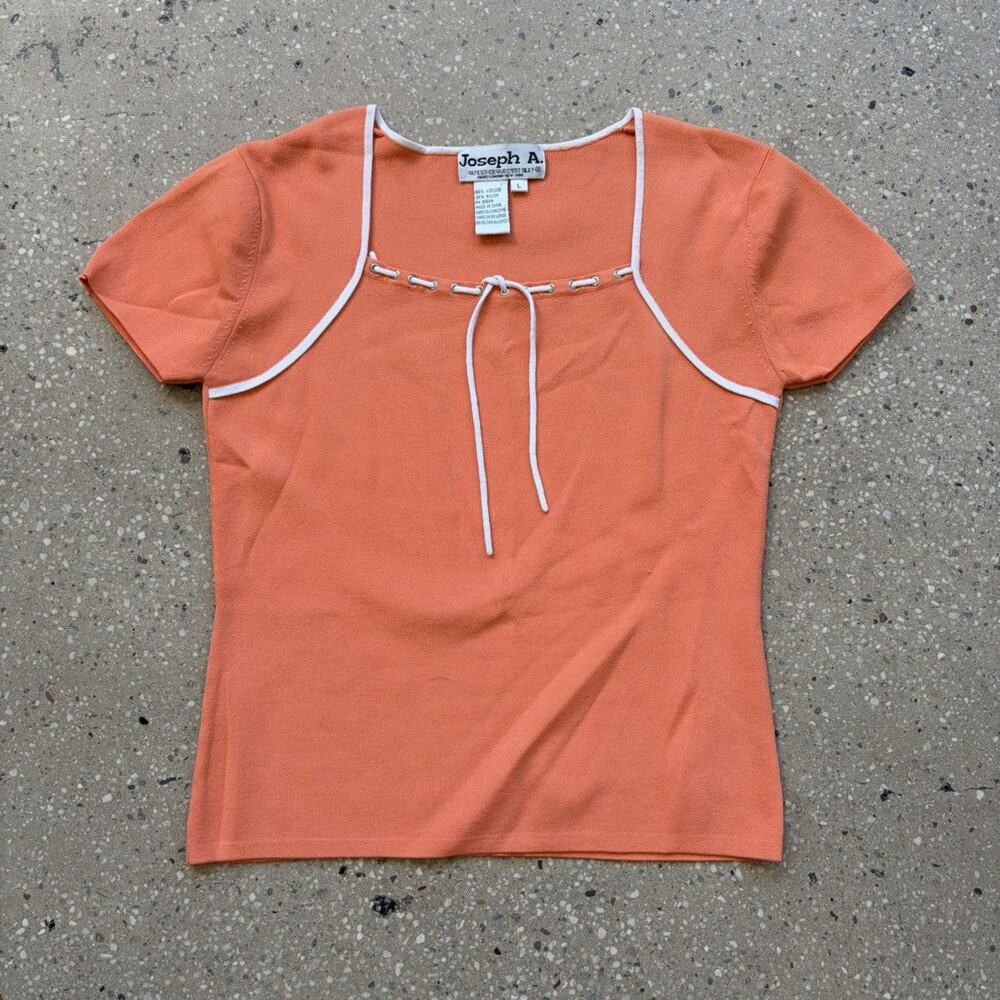 Vintage 80s Joseph A Orange Rayon Lace Up Top